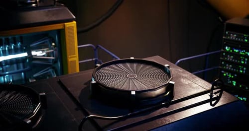 Equipment on a Workstation in a Dimly Lit Industrial Setup with Technology