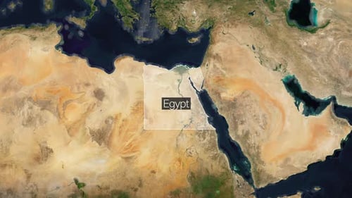 World Map Zoom into Egypt with Highlighted Border and Text Reveal