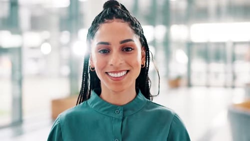 Smile, face and business woman in office with confidence, opportunity or professional pride