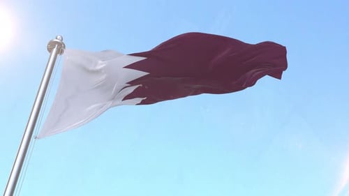 Qatar National Flag Waving in Sunny Sky
