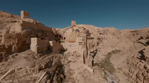 Aerial FPV video above the sacred monastery of Mar Saba Israel