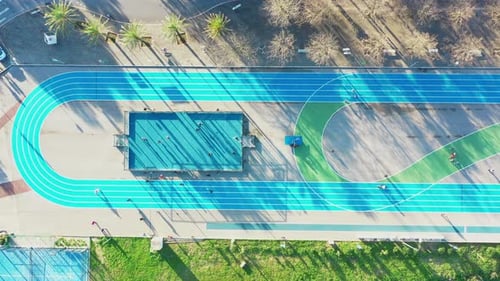 Basketball Court and Racetrack on Light Blue Stadium