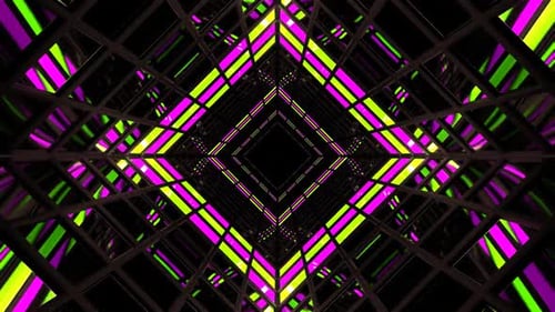Light Green And Pink Screen Square Light Tunnel Background Vj Loop In HD