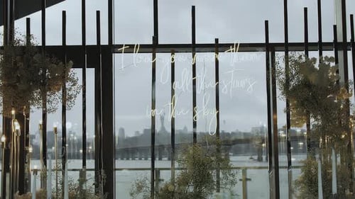 Modern Wedding Decorations Overlooking a Cityscape