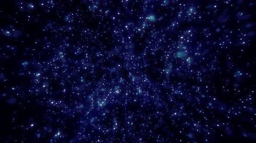 Abstrakter blauer Hintergrund aus kleinen runden Partikeln, Bokeh aus wunderschöner festlicher Energie, hell leuchtend