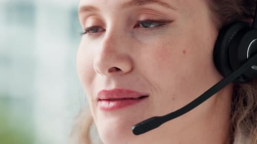 Professional Woman with Headset Talking, Corporate Environment