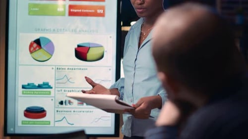 Businesswoman Discussing Analytics With Colleagues in Meeting