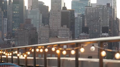 New York City Manhattan Midtown Skyline From Queens USA Skyscraper Buildings Rooftop Cityscape