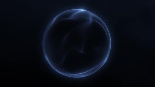 Abstract looped blue energy sphere. Navy blue shimmering energy sphere of glowing liquid particles a