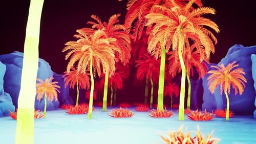 Animated Neon Palm Tree Forest Journey