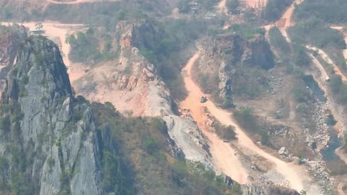 Quarry industry from an aerial view. Drone