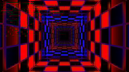 Red And Blue Bright Square Screens Tunnel Background Vj Loop In 4K