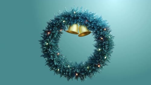 Animated Christmas Wreath with Twinkling Lights and Golden Bells