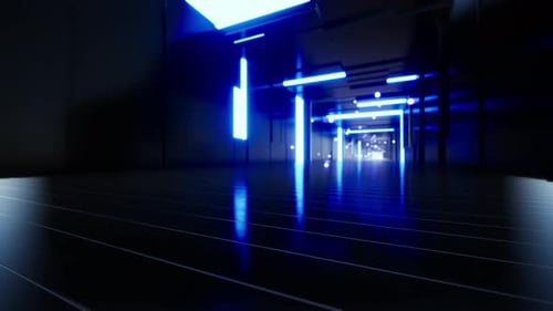 Tunnel Through Technology Cyberspace With Neon Glow