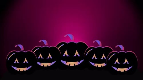 Animated Halloween Jack-o'-Lanterns with Neon Glowing Faces Loop