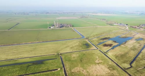 Aerial view of countryside and nature reserve Hoeksmeer, Groningen, Netherlands.