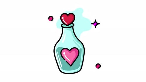 Animated Bottle of Love: A whimsical illustration of a bottle filled with hearts, symbolizing affect