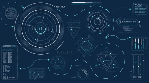 Animated Hightech Display with Data Processing Operations