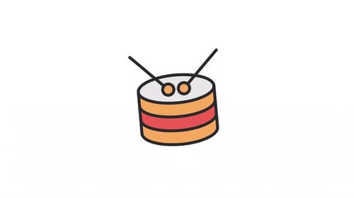 Flat Design Animated Drum with Drumsticks Icon