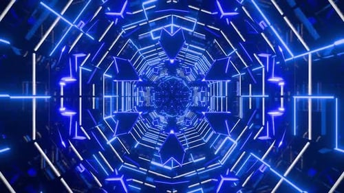 Blue Neon Sci Fi Hexagon Tunnel Loop Animation