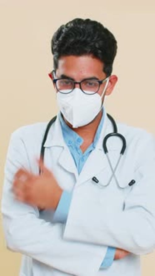 Worried Doctor with Mask, Stethoscope, and White Coat