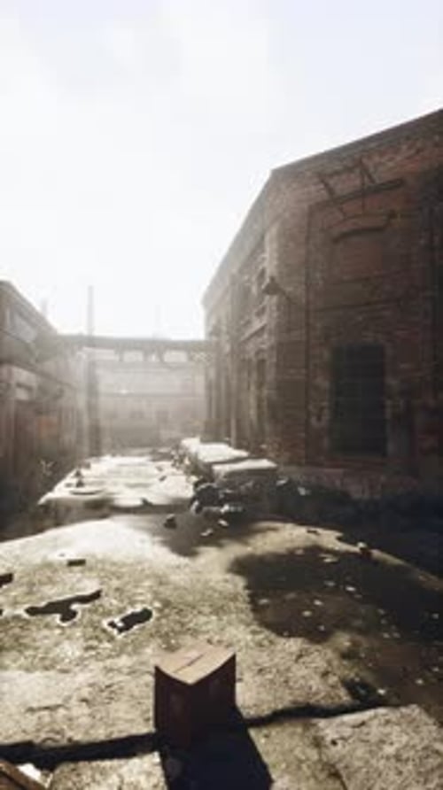 Vintage Brick Factory on City Street Vertical