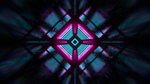 Cyan And Pink Cybernetic Strobe Square Neon Corridor Background Vj Loop I 4K