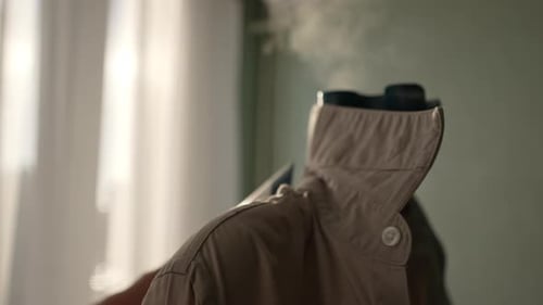 Steaming Wrinkles out of a Beige Dress Shirt