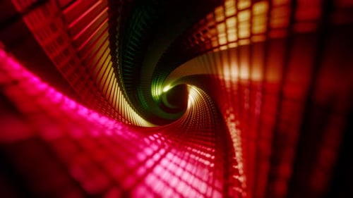Flying Through A Triangular Tunnel With Neon Walls