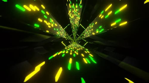 Green And Yellow Sci-Fi Neon Glow Cyber Tunnel Background Vj Loop In 4K