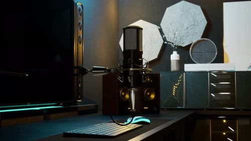 Modern Recording Studio Desk with Animated Light Transition