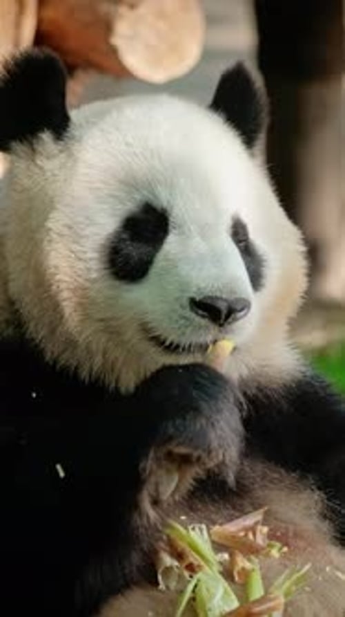 Giant Panda Eating Bamboo in Nature