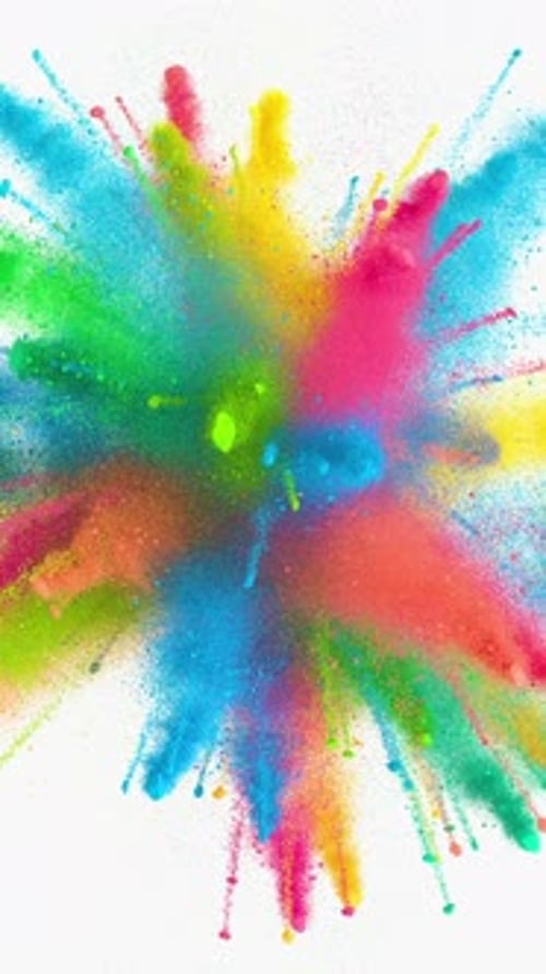 Explosion Color of Colorful Particles Powder 3d Animated on White Background