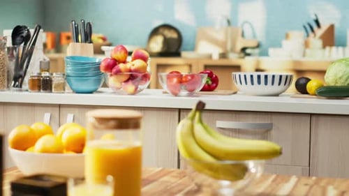Fresh Fruits and Vegetables Laid Out on Counter