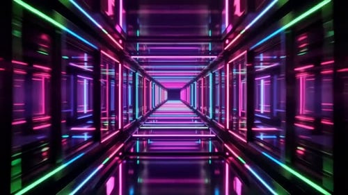 Futuristic Neon Corridor with Glowing Cyberpunk Lights