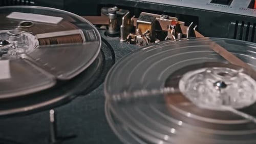 Vintage Reel to Reel Tape Recorder Spinning