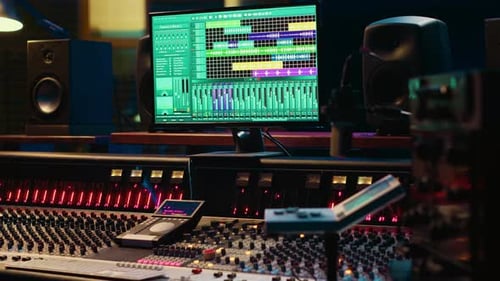 Empty Control Room Professional Studio Used in Music Recording Industry