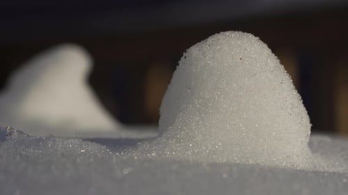 Macro Shot Of Frozen Snow And Ice Sparkling In Sunlight, Extreme Cold Winter Freeze