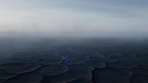 Surreal Alien Planet Surface with Glowing Blue Energy Cracks