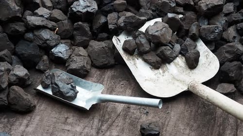 Pile of Coal with Shovels