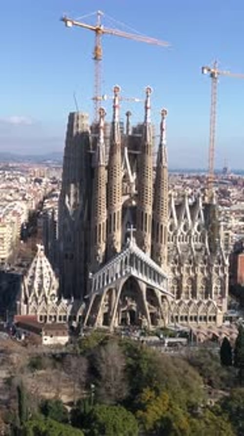 Vertical Video Vertical Video of Barcelona Sagrada Familia Church Catalonia Spain