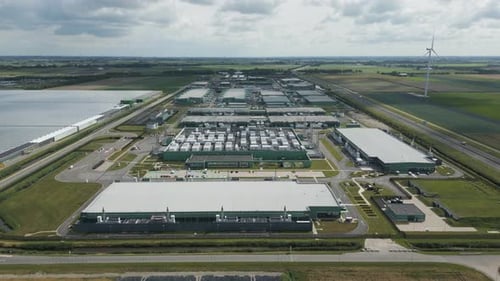 Wide aerial view of Eemshaven data center complex