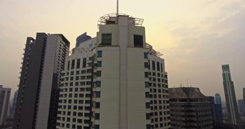 Jakarta, 17 August 2019, Aerial view of sunrise from the top of an apartement building