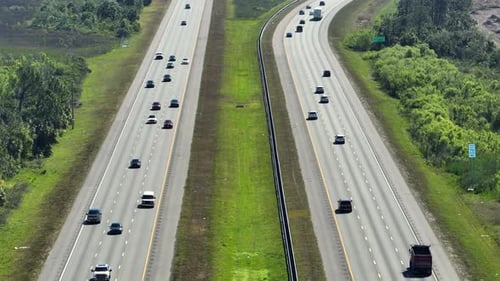 Above View of Wide Highway in Sarasota County Florida with Fast Driving Cars During Rush Hour USA