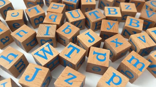 Wooden Alphabet Blocks with Blue Letters