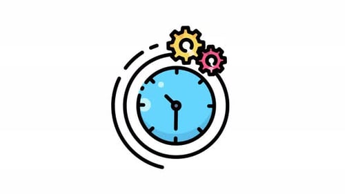 Animated Flat Design Clock with Gears Icon
