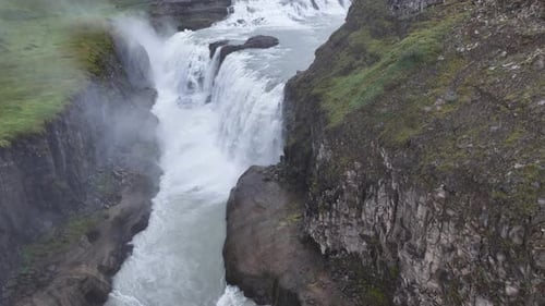 Scenic Landscape of Iceland. Revealing Drone Shot of Gullfoss Waterfall and Hvita River Canyon