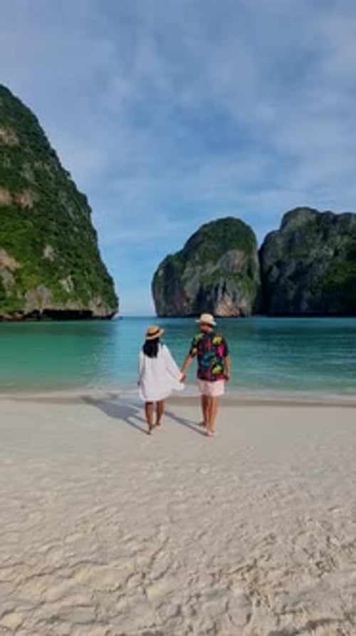 Longtail Boats at Pileh Lagoon Koh Phi Phi Maya Bay Thailand the Turquoise Colored Ocean