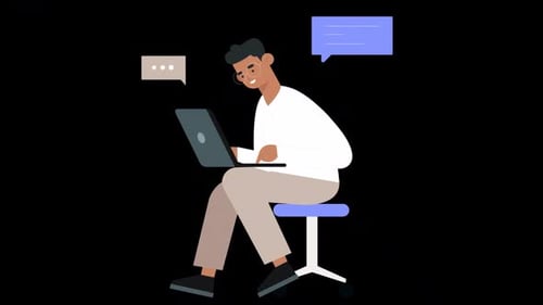 Male Employee Working in the Office Working on a Project on his Laptop Alpha Channel