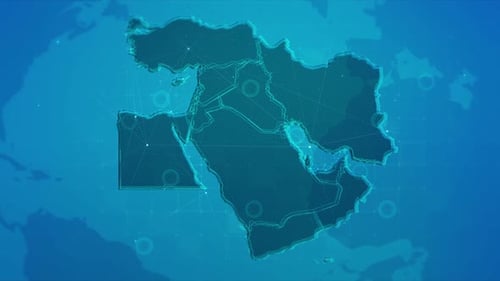 Animated Middle East and North Africa Map with Digital Network Overlay